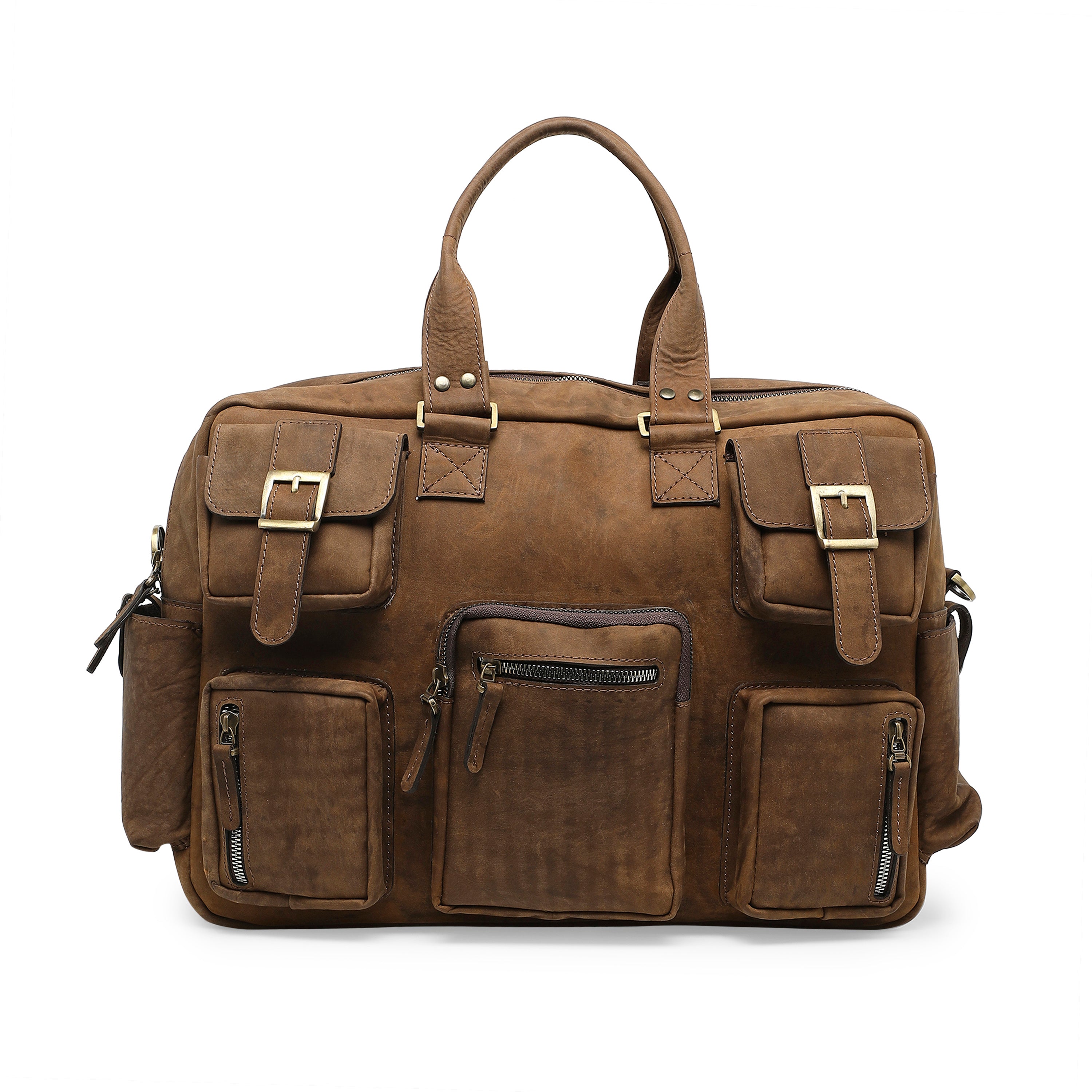 Camel leather store messenger bag