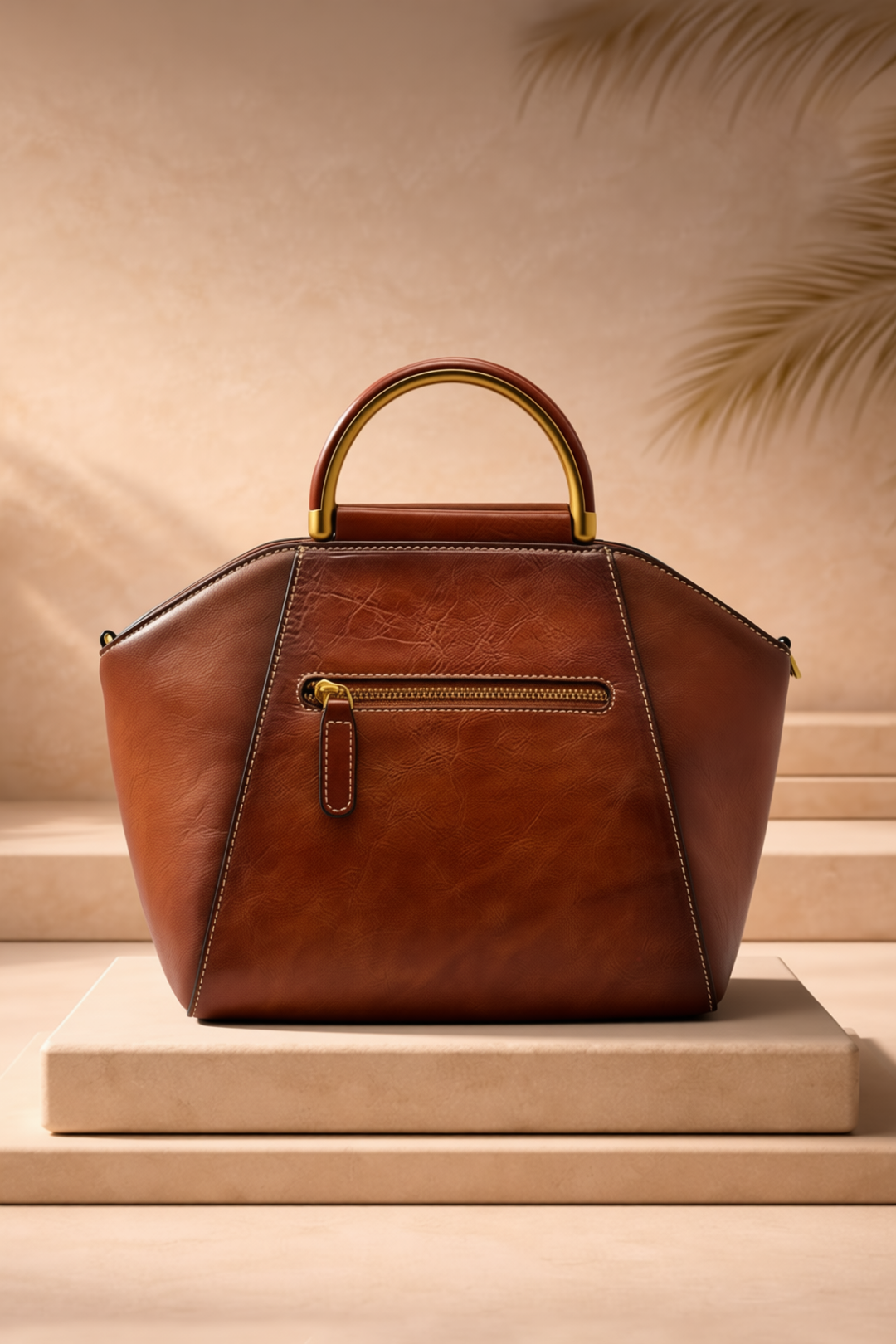 Trapez Women's Genuine Leather Handbag - Brown