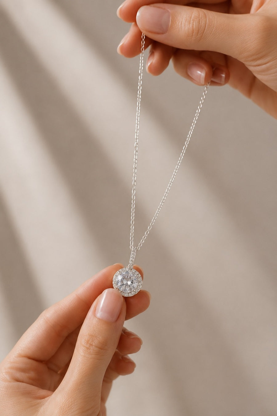 Solitaire Sterling Silver Zircon Necklace