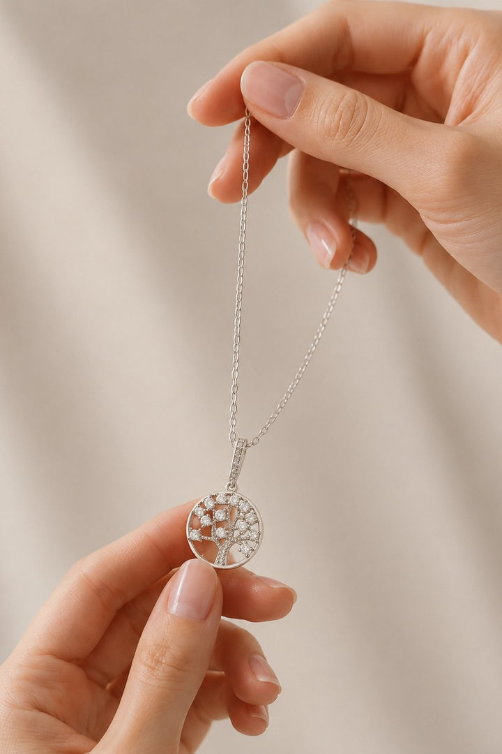 Tree of Life Sterling Silver Zircon Necklace