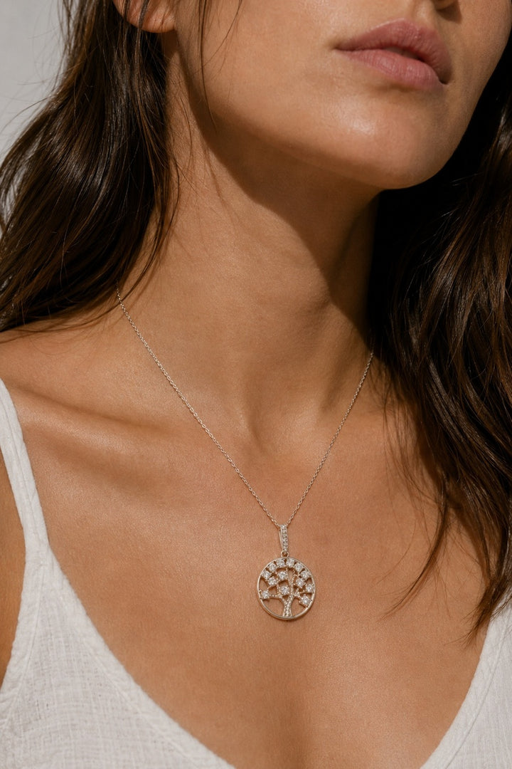 Tree of Life Sterling Silver Zircon Necklace