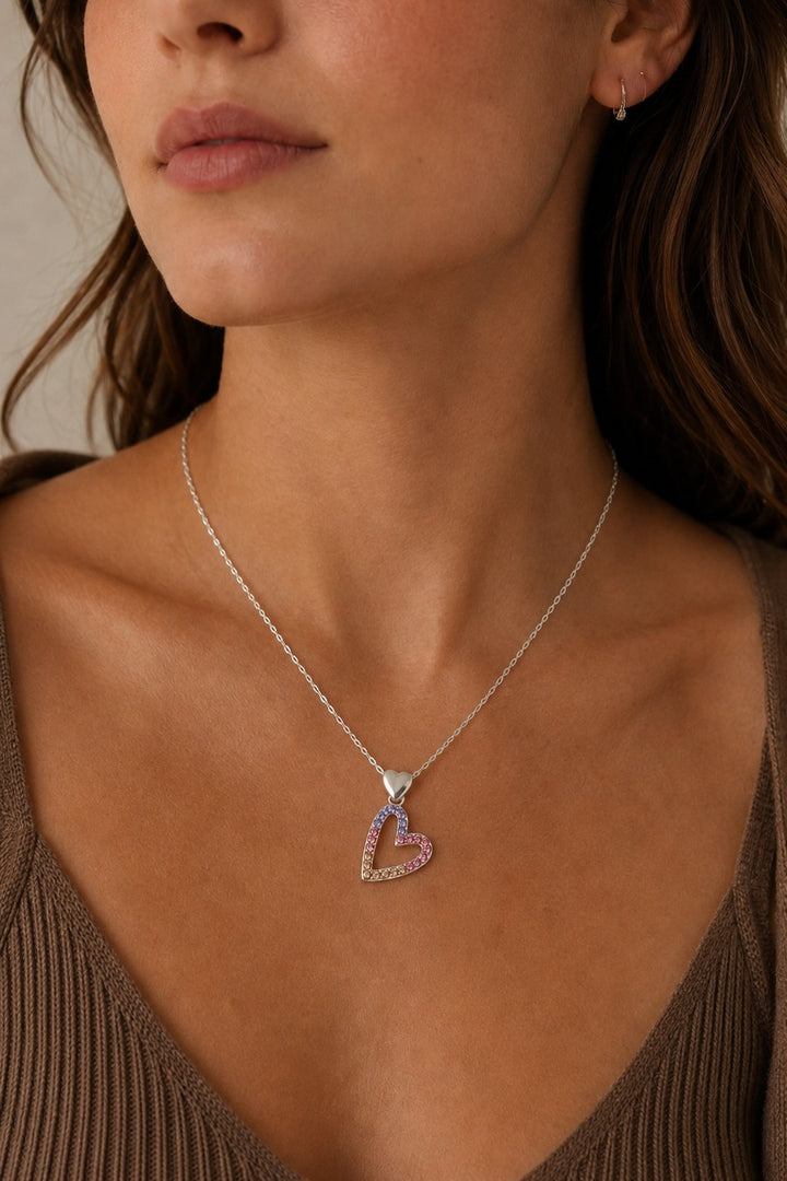 Qaws Heart Sterling Silver Zircon Necklace