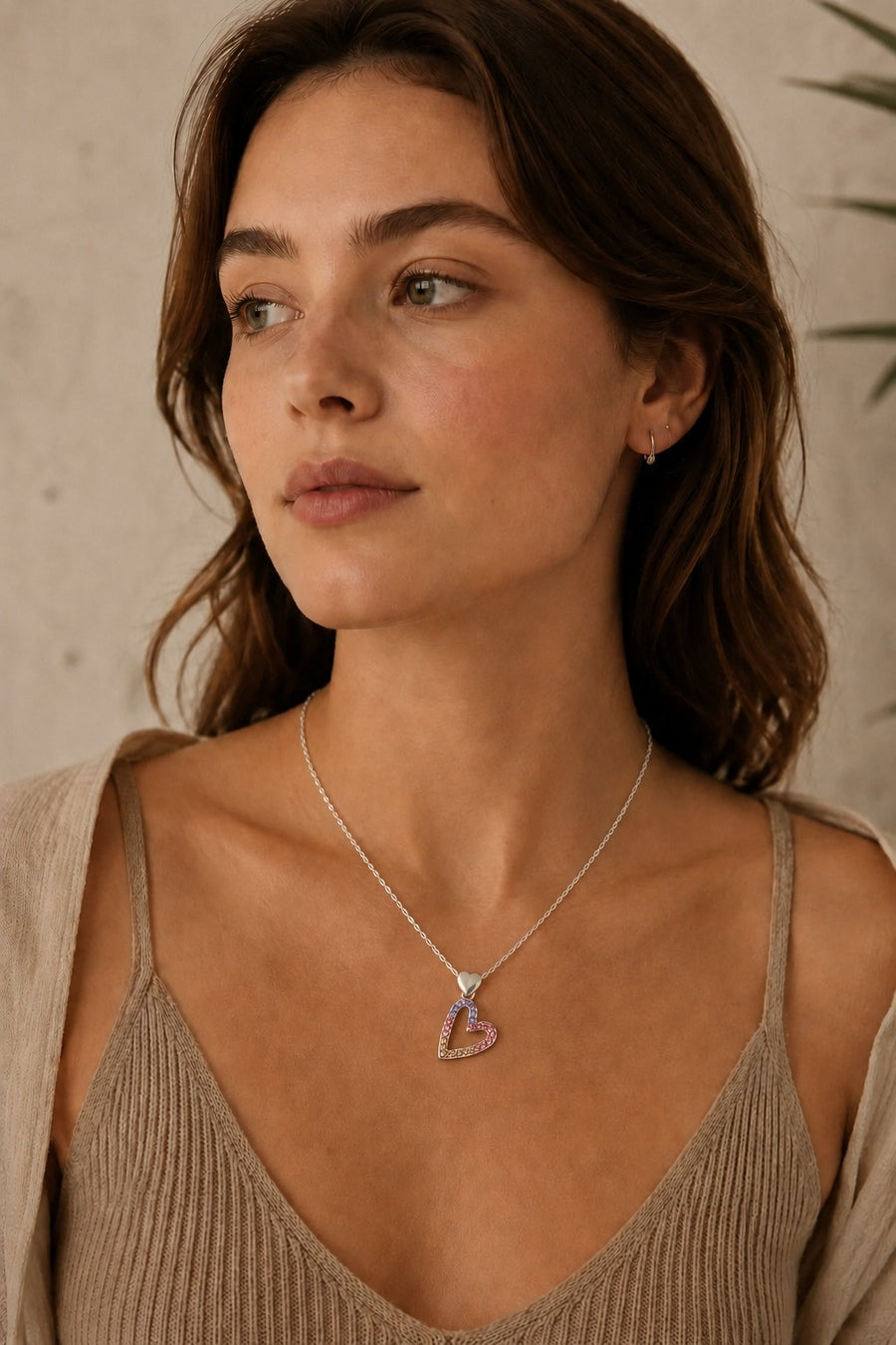 Qaws Heart Sterling Silver Zircon Necklace