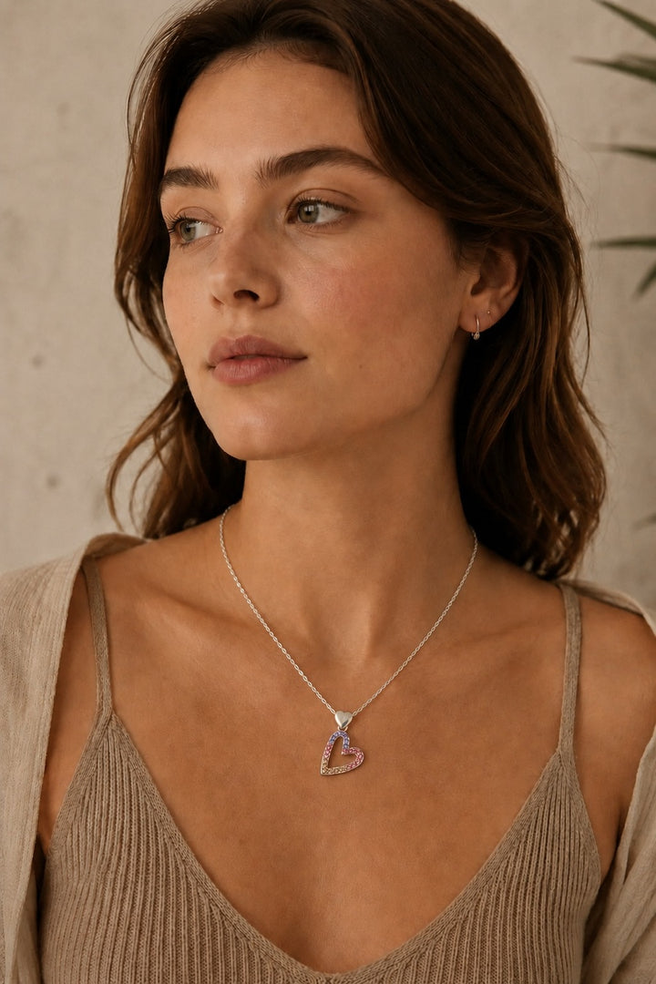Qaws Heart Sterling Silver Zircon Necklace