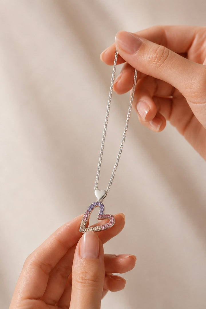 Qaws Heart Sterling Silver Zircon Necklace