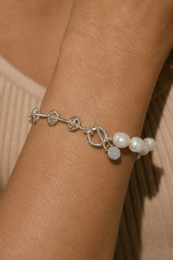 Pearl Chain Sterling Silver Zircon Bracelet