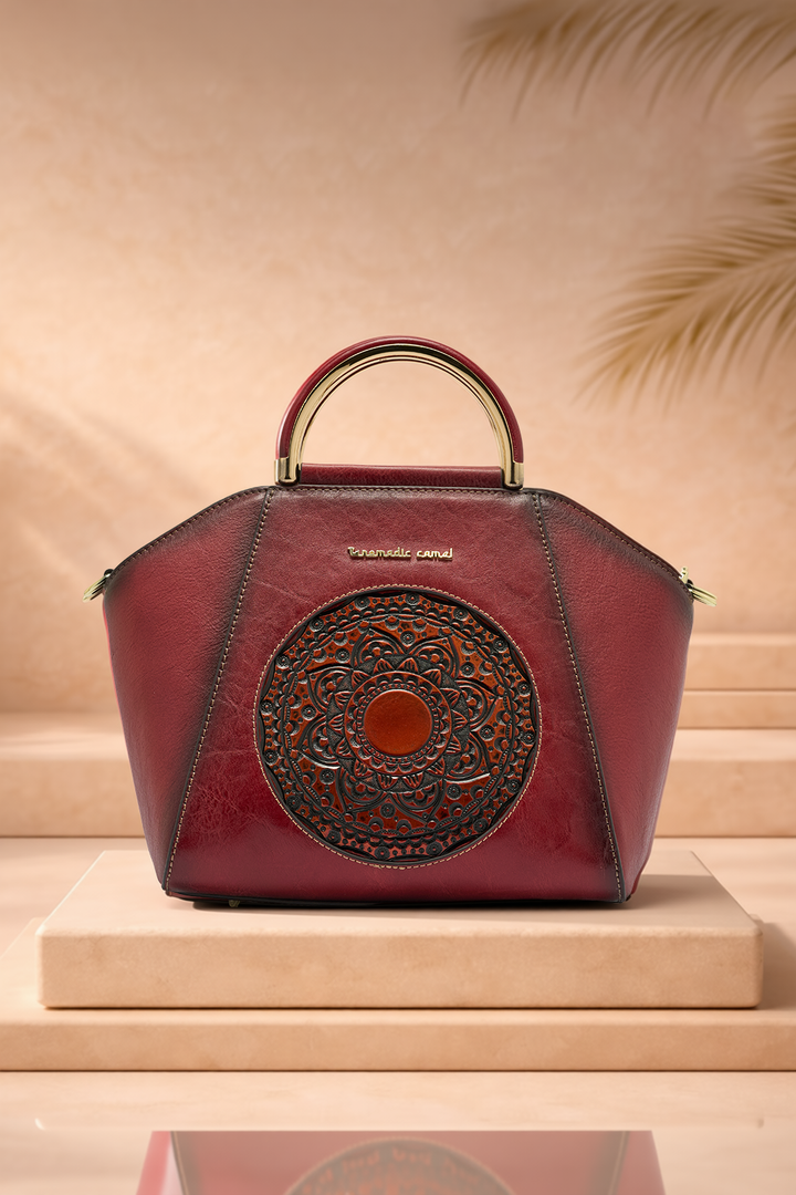 Trapez Women's Genuine Leather Handbag - Crimson