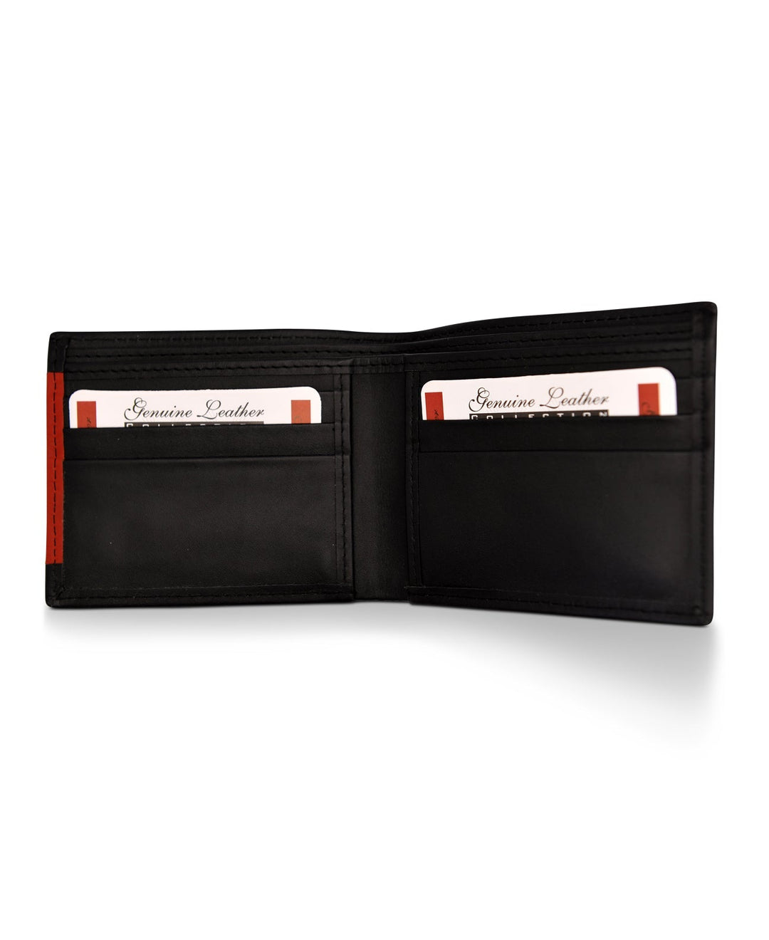 Men's Bi Fold Slim Wallet Soft Black Orange Genuine Leather RFID Blocking