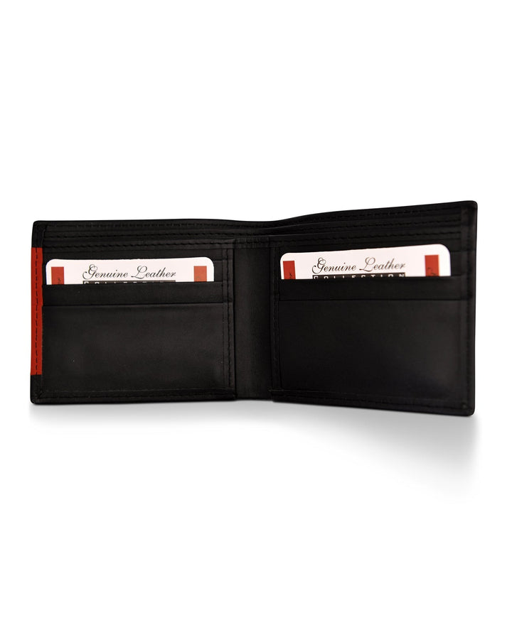 Men's Bi Fold Slim Wallet Soft Black Orange Genuine Leather RFID Blocking