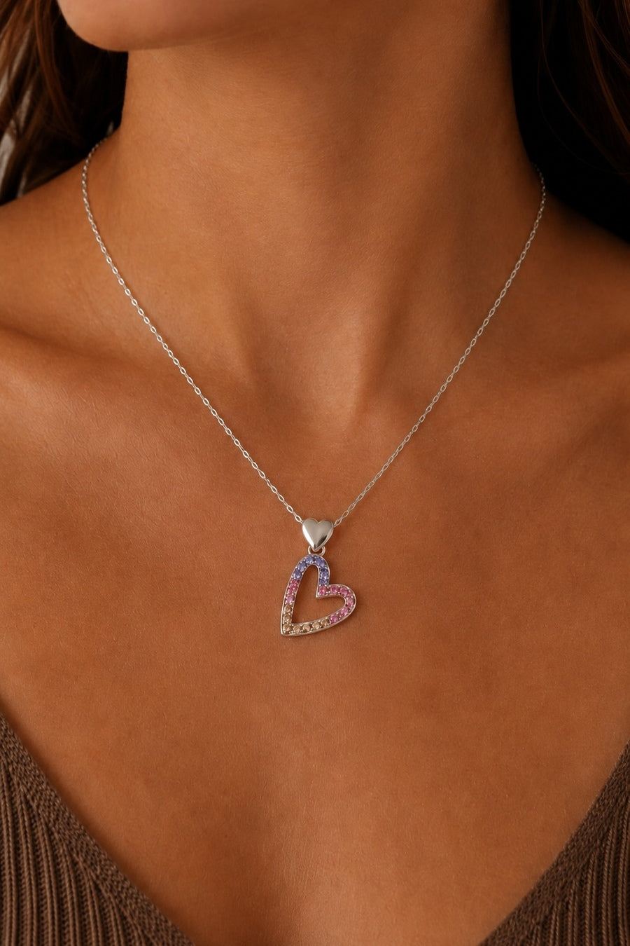 Qaws Heart Sterling Silver Zircon Necklace