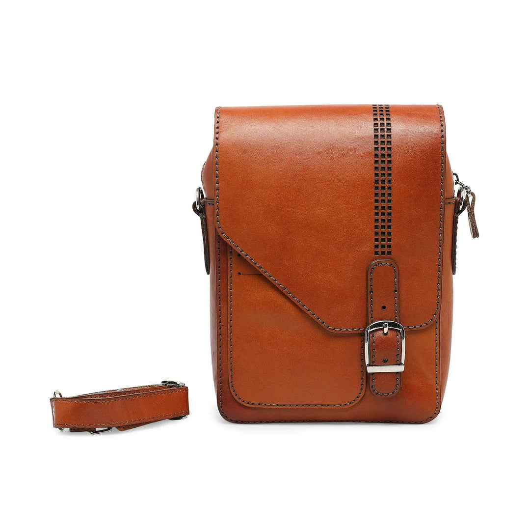 Michelle Men's Genuine Leather Side Messenger Bag - Tan