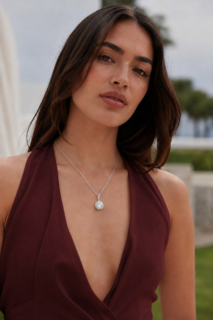 Solitaire Sterling Silver Zircon Necklace