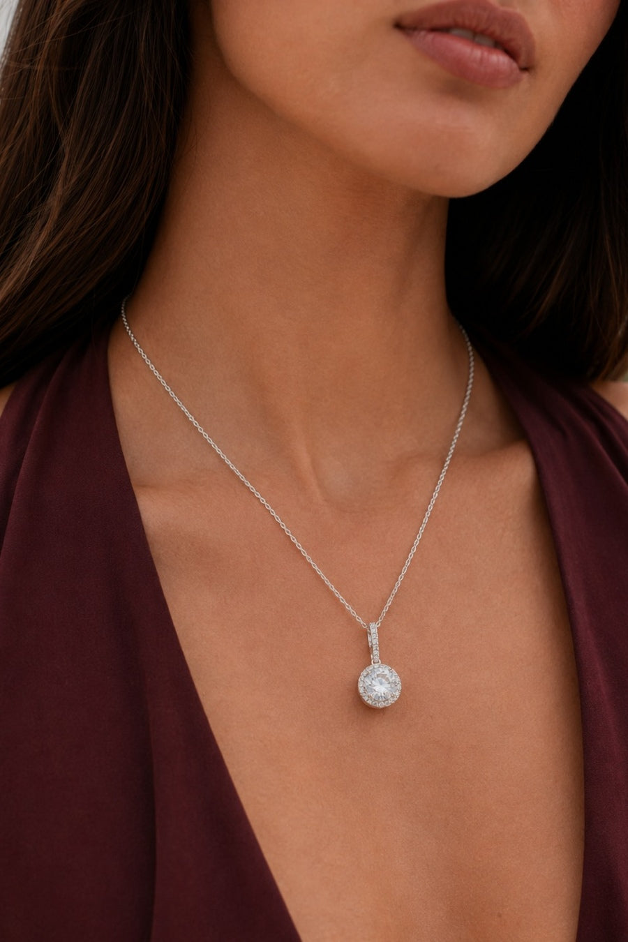 Solitaire Sterling Silver Zircon Necklace