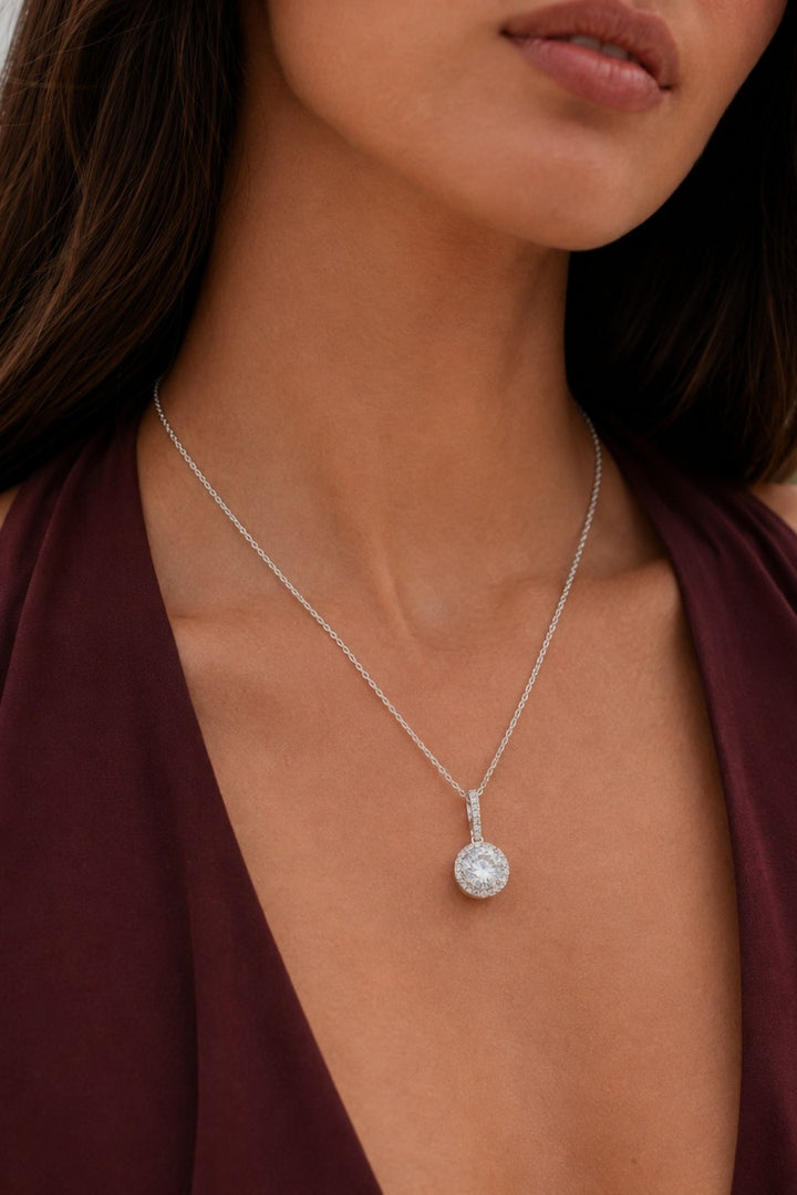 Solitaire Sterling Silver Zircon Necklace