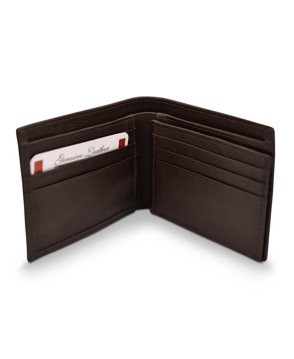 Men's Tri Fold Slim Wallet Grainy Brown Genuine Leather RFID Blocking