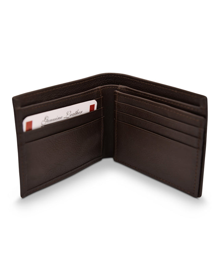 Men's Tri Fold Slim Wallet Grainy Brown Genuine Leather RFID Blocking