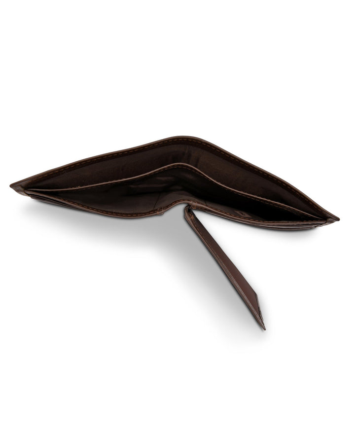 Men's Tri Fold Slim Wallet Grainy Brown Genuine Leather RFID Blocking