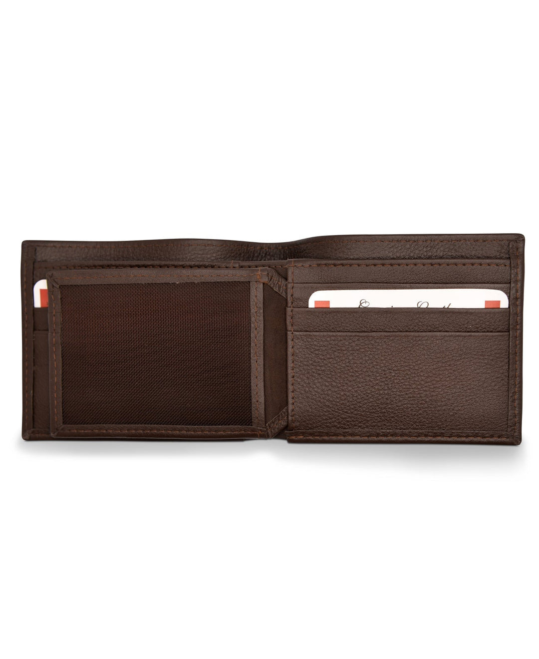 Men's Tri Fold Slim Wallet Grainy Brown Genuine Leather RFID Blocking