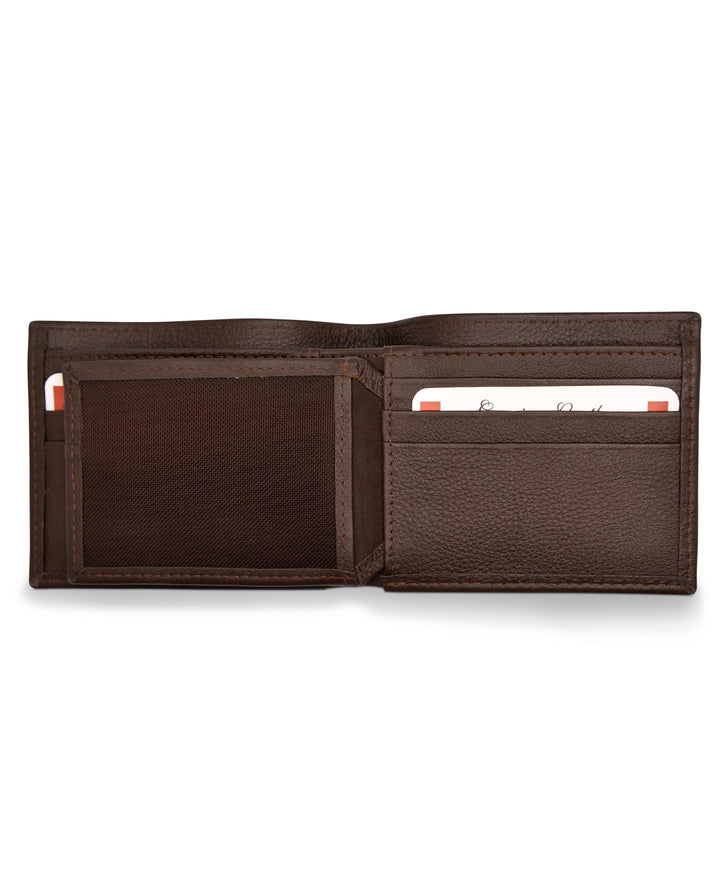 Men's Tri Fold Slim Wallet Grainy Brown Genuine Leather RFID Blocking