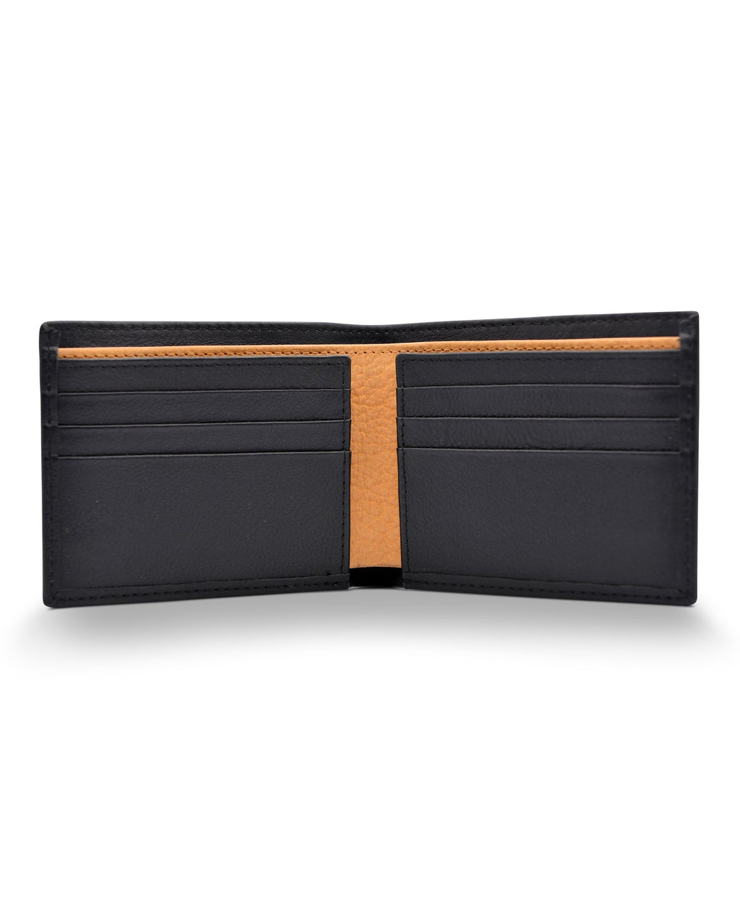 Men's Bi Fold Slim Wallet Grainy Black with Tan Inside Genuine Leather RFID Blocking