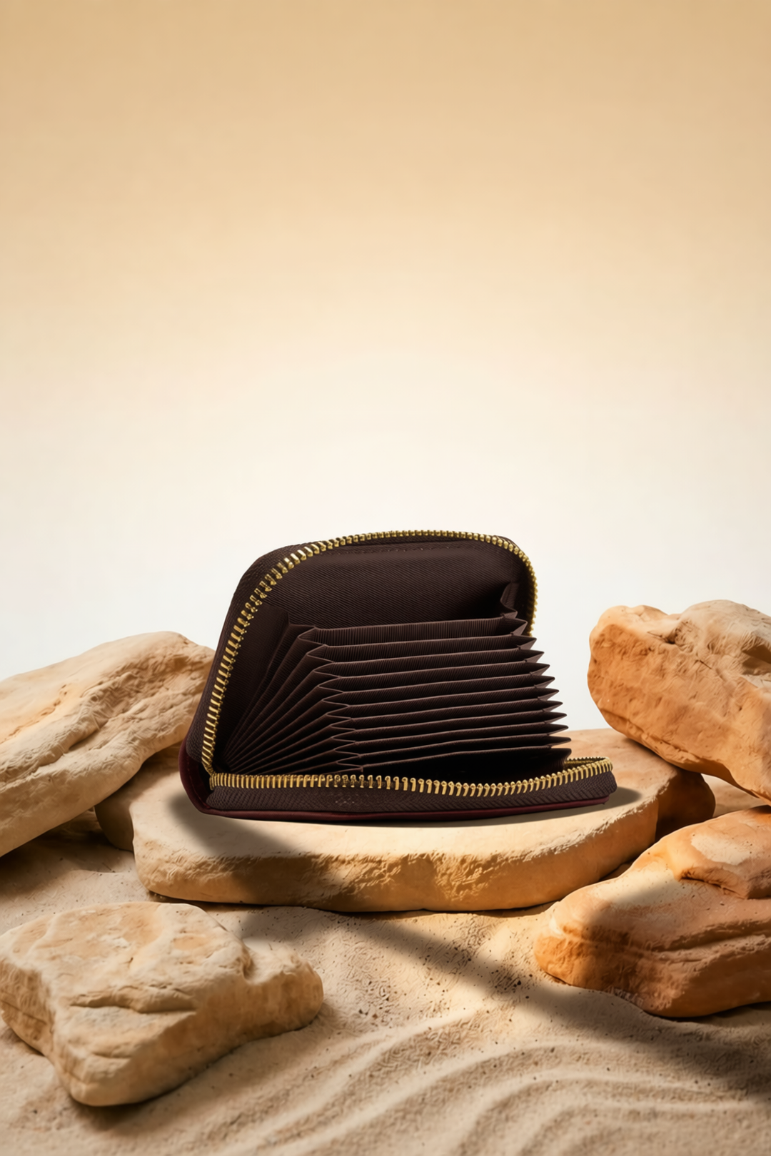 Embossed Genuine Leather Card Holder - Mocha