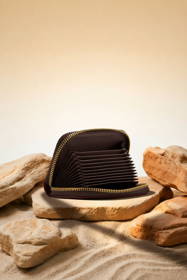 Embossed Genuine Leather Card Holder - Mocha