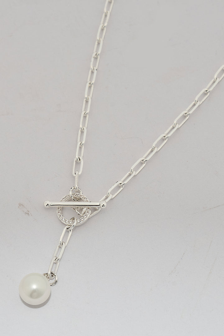 Pearl Drop Sterling Silver Zircon Necklace