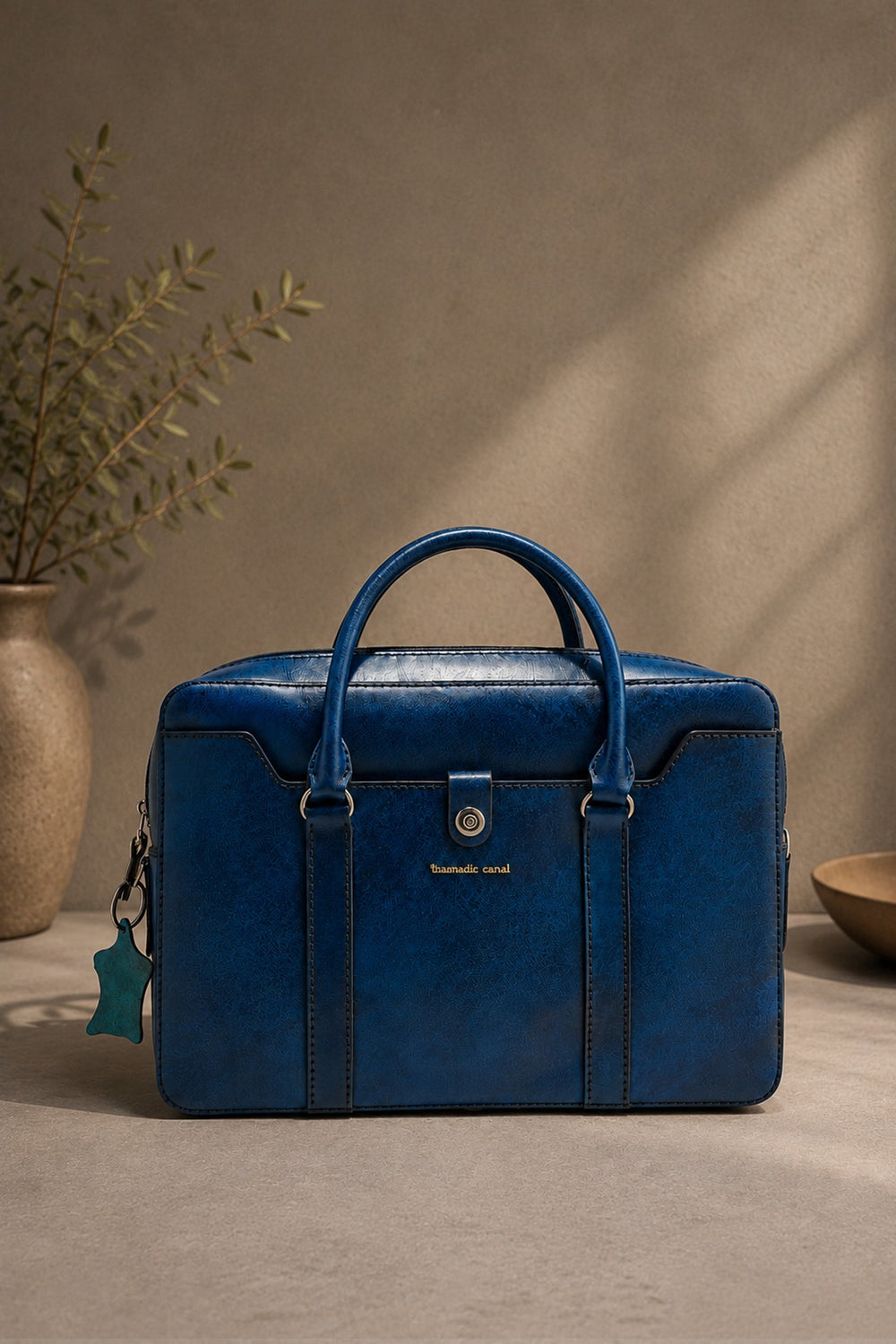 Jessica Genuine Leather Laptop Bag - Blue