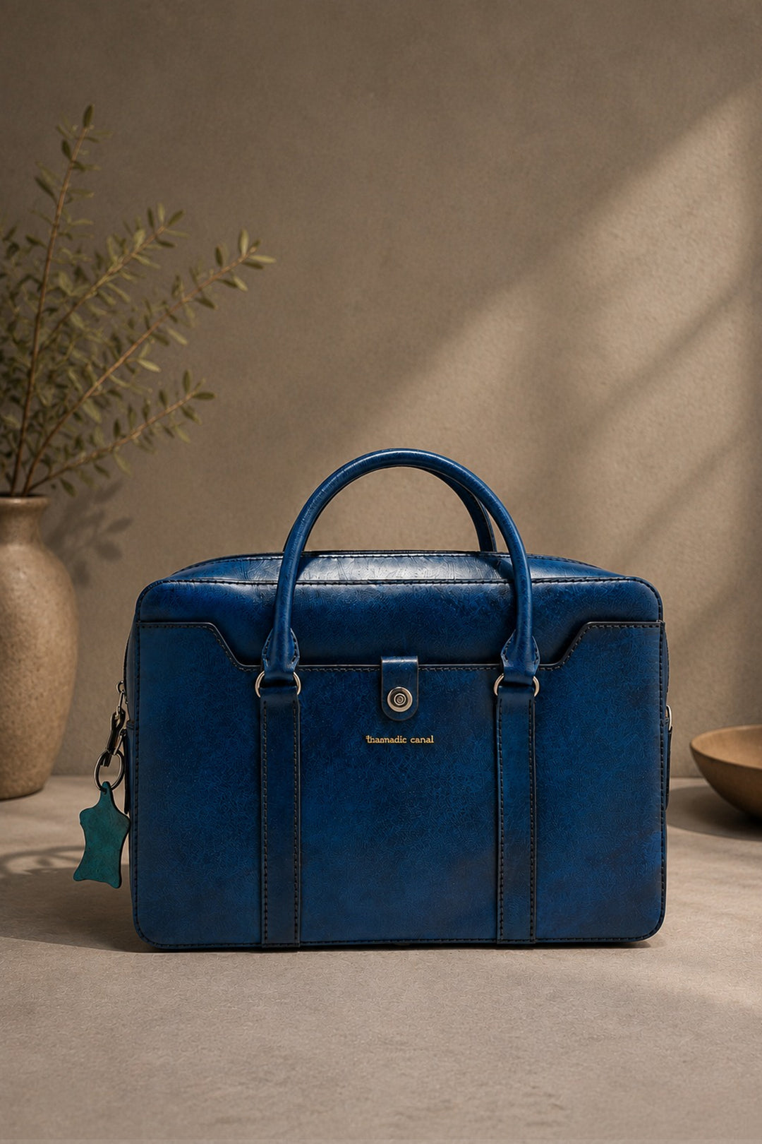 Jessica Genuine Leather Laptop Bag - Blue