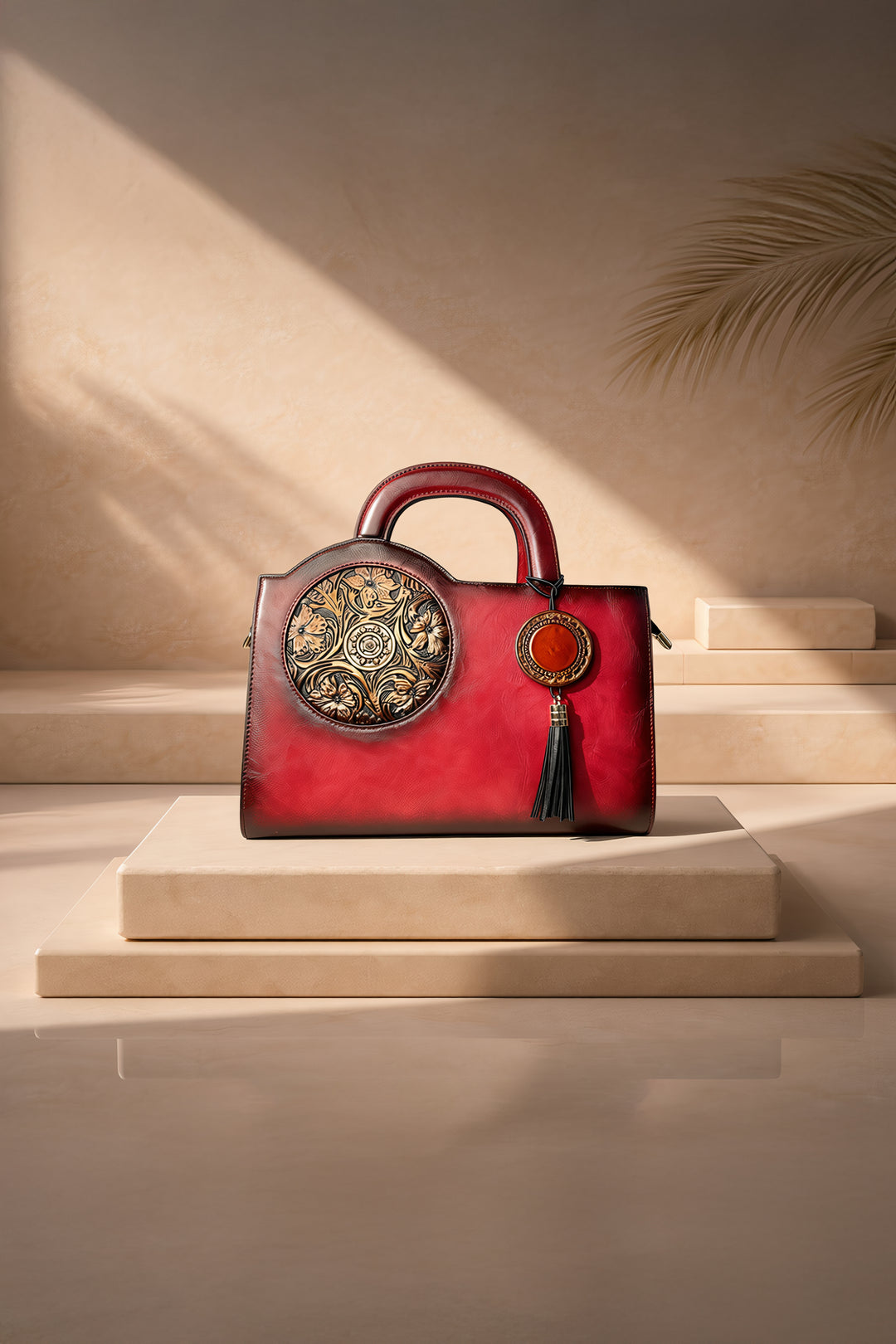 حقيبة يد نسائية من الجلد الطبيعي من ميستيك - أحمر