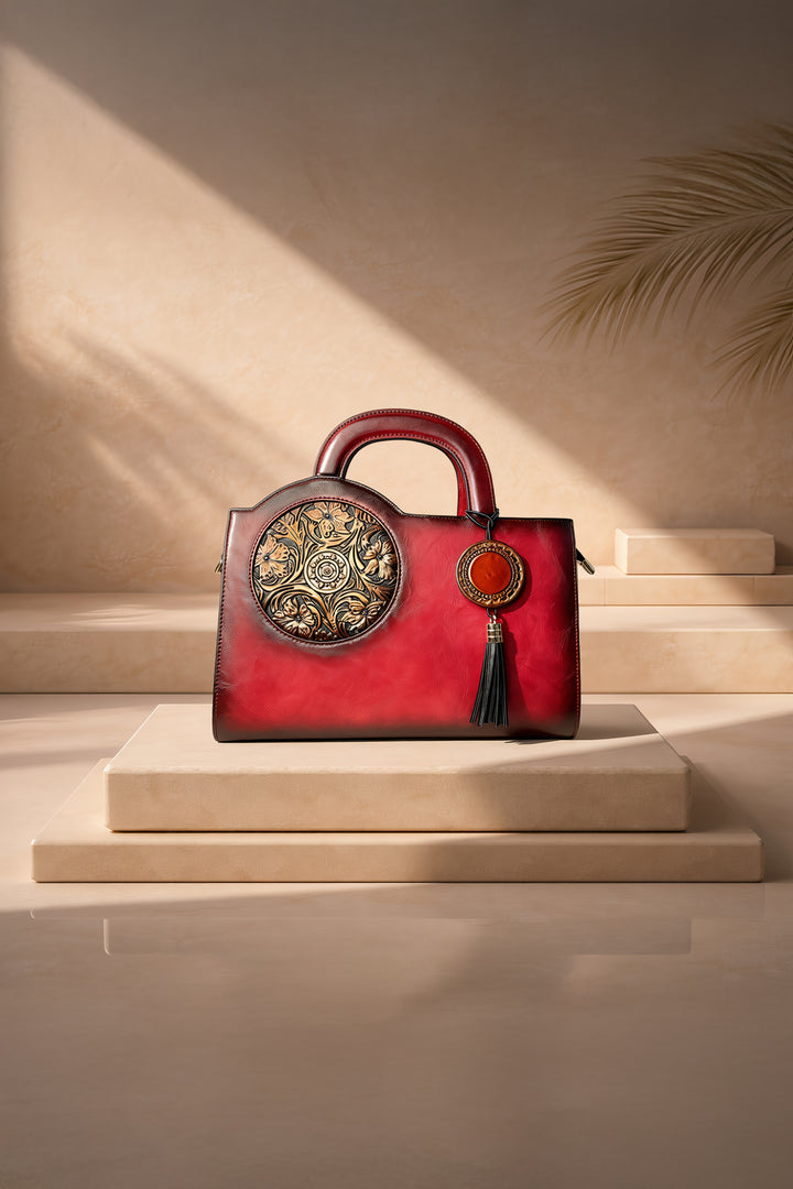حقيبة يد نسائية من الجلد الطبيعي من ميستيك - أحمر