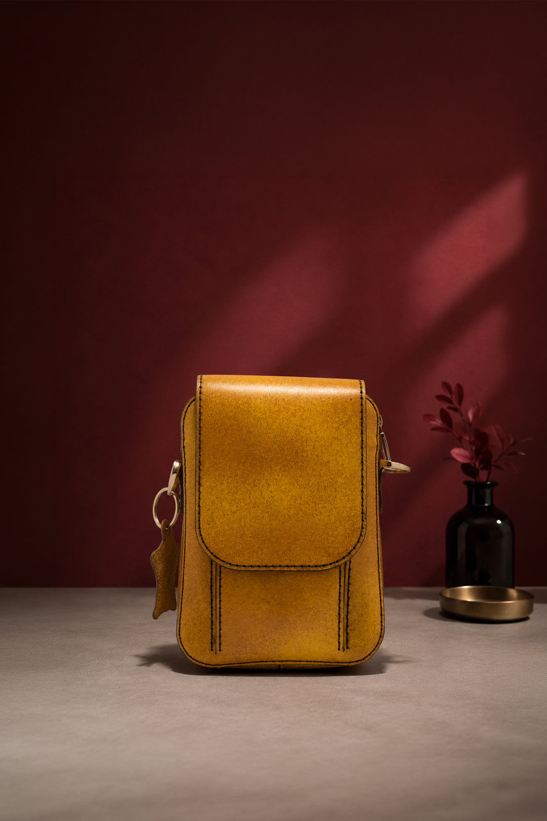 Jordon Men's Genuine Leather Side Messenger Bag - Mustard