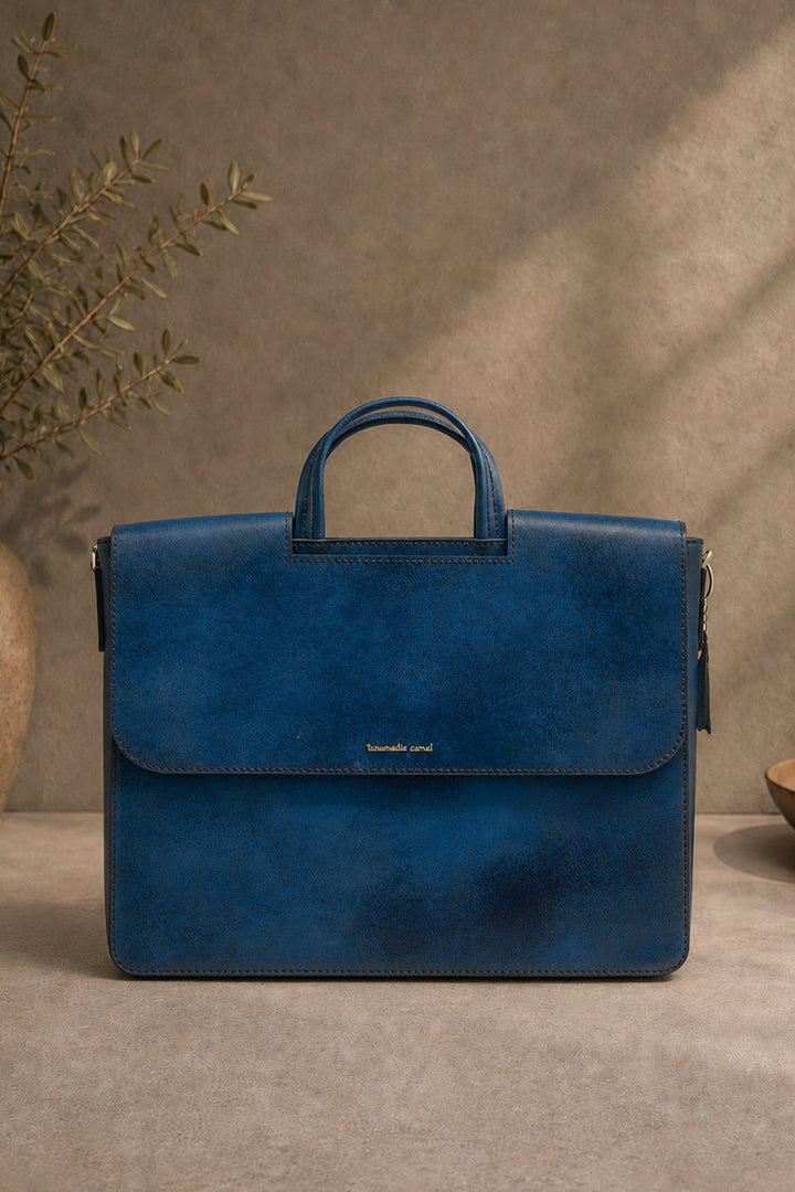 Alfredo Men's Genuine Leather Laptop Bag - Blue