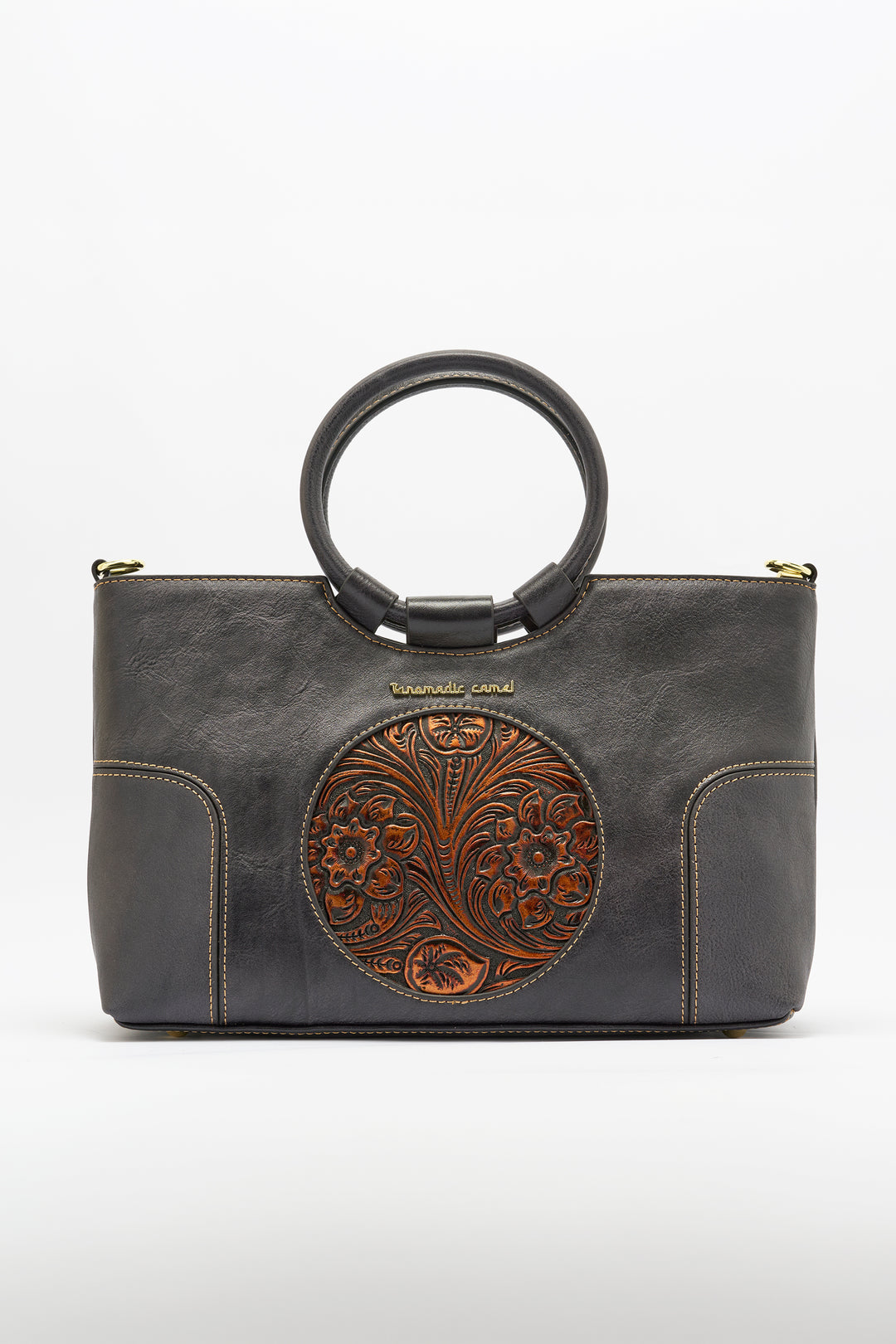 Iconic Women's  Genuine Leather Handbag - Black