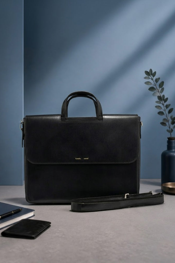 Alfredo Men's Genuine Leather Laptop Bag - Black