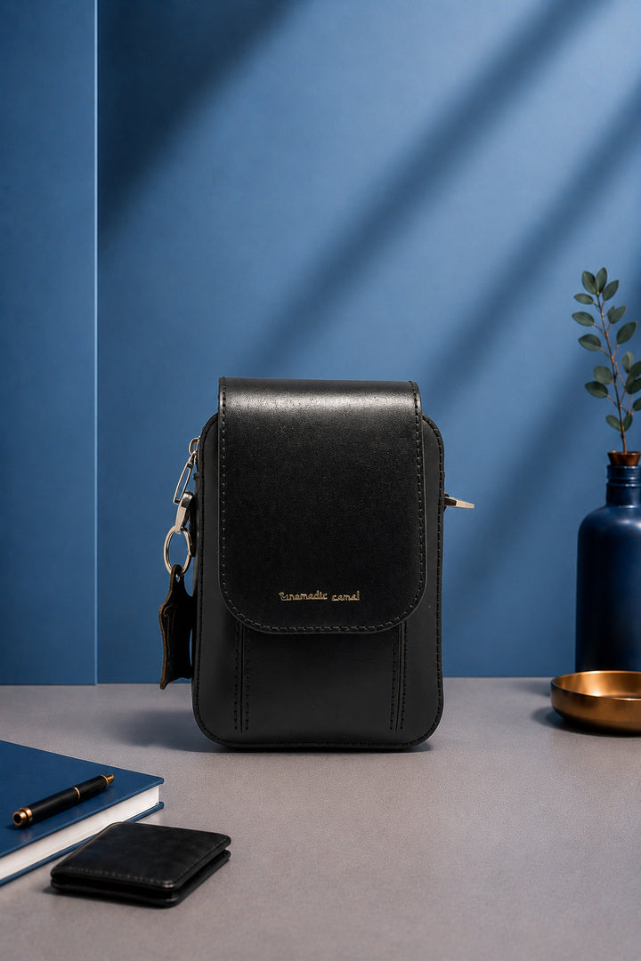 Jordon Men's Genuine Leather Side Messenger Bag - Black