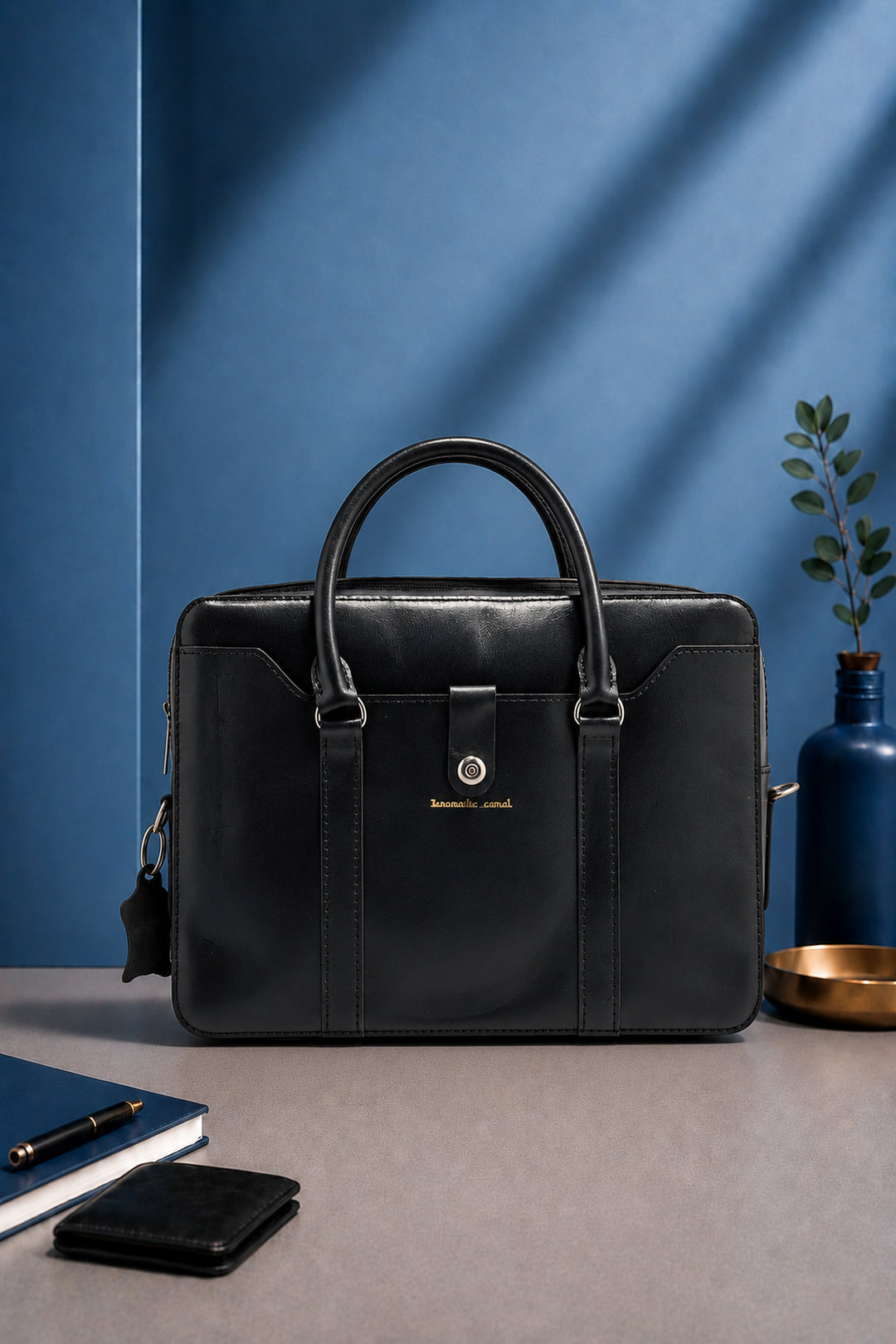 Jessica Genuine Leather Laptop Bag - Black