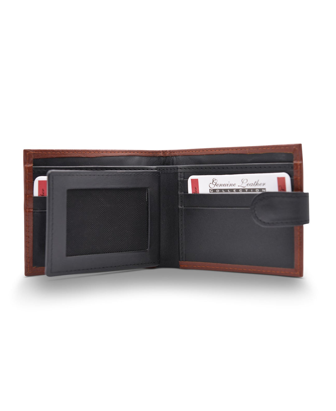 Men's Tri Fold Slim Wallet Grainy Black Tan Genuine Leather RFID Blocking