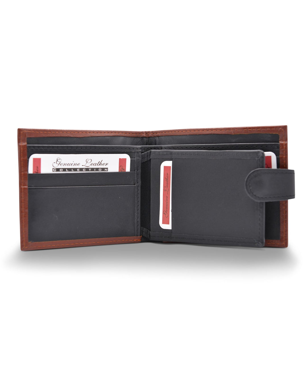 Men's Tri Fold Slim Wallet Grainy Black Tan Genuine Leather RFID Blocking