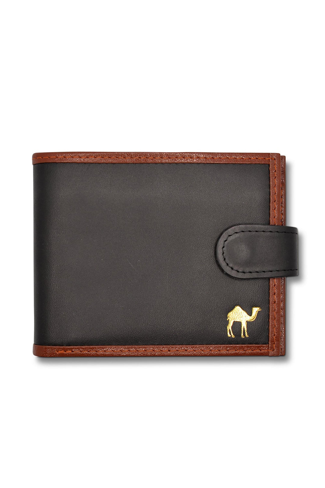 Men's Tri Fold Slim Wallet Grainy Black Tan Genuine Leather RFID Blocking