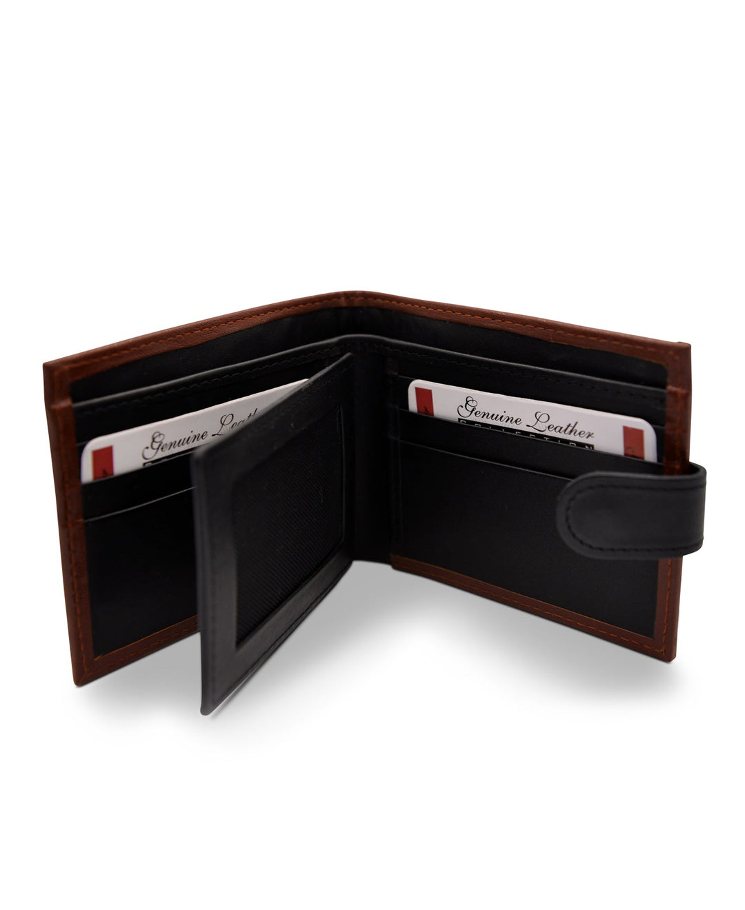 Men's Tri Fold Slim Wallet Grainy Black Tan Genuine Leather RFID Blocking