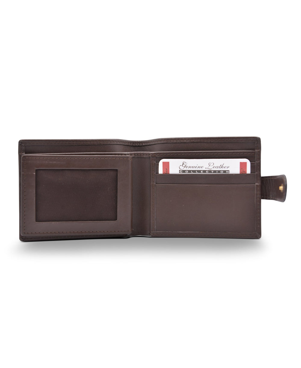 Men's Tri Fold Slim Wallet Soft Brown Genuine Leather RFID Blocking Button Clasp