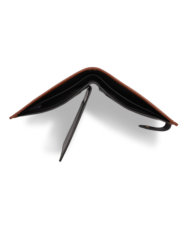 Men's Tri Fold Slim Wallet Grainy Black Tan Genuine Leather RFID Blocking