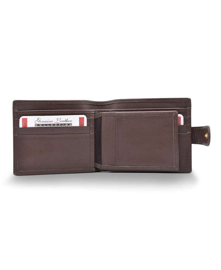 Men's Tri Fold Slim Wallet Soft Brown Genuine Leather RFID Blocking Button Clasp