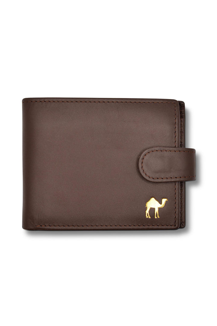 Men's Tri Fold Slim Wallet Soft Brown Genuine Leather RFID Blocking Button Clasp