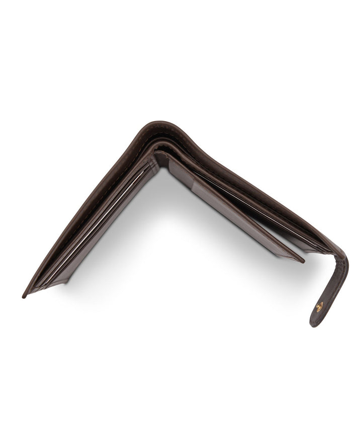 Men's Tri Fold Slim Wallet Soft Brown Genuine Leather RFID Blocking Button Clasp