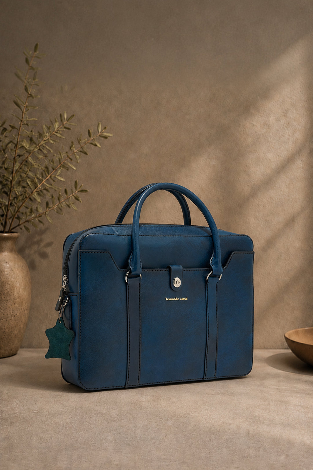Jessica Genuine Leather Laptop Bag - Blue
