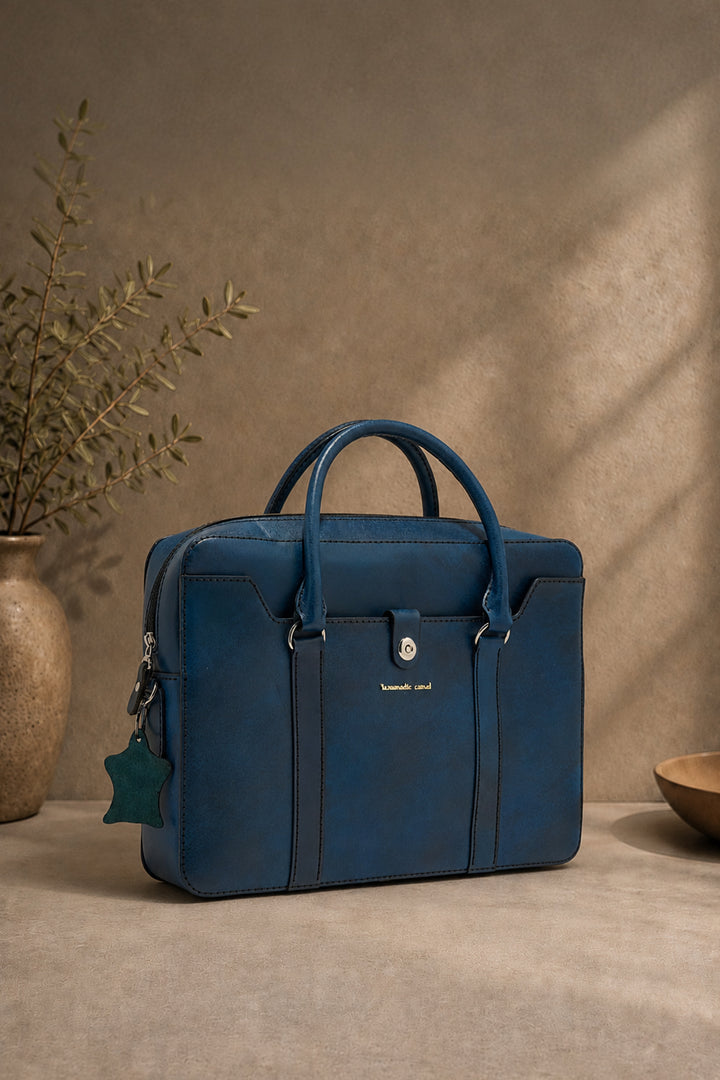 Jessica Genuine Leather Laptop Bag - Blue