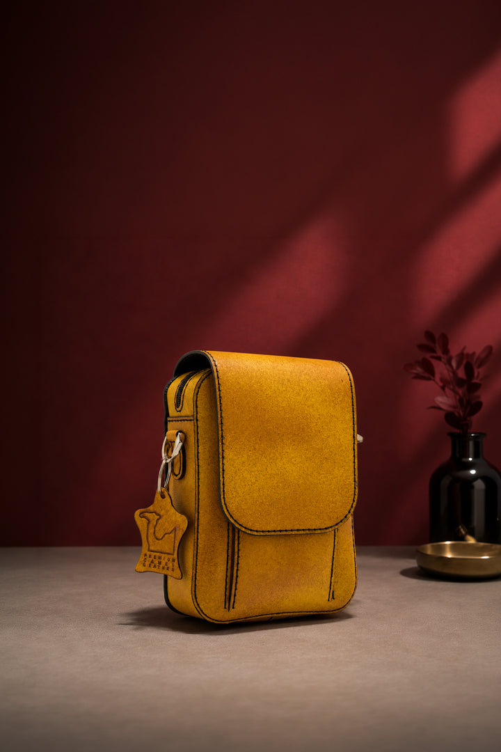 Jordon Men's Genuine Leather Side Messenger Bag - Mustard