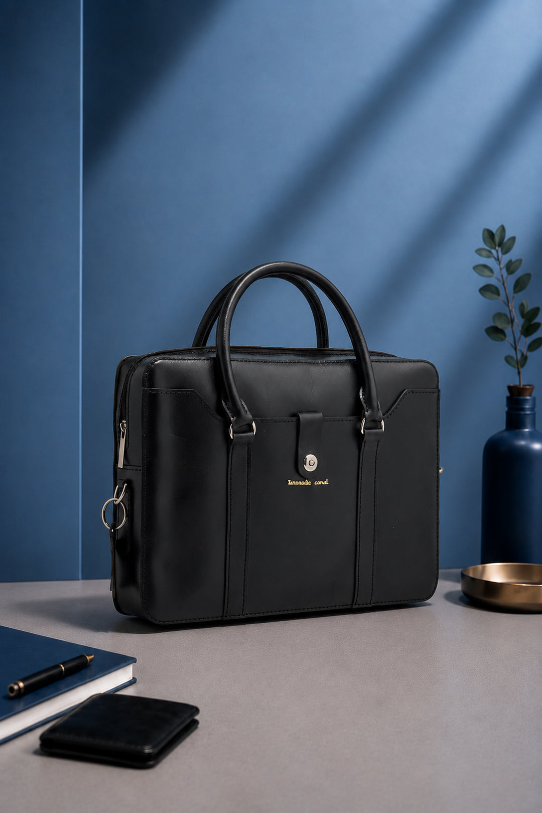 Jessica Genuine Leather Laptop Bag - Black